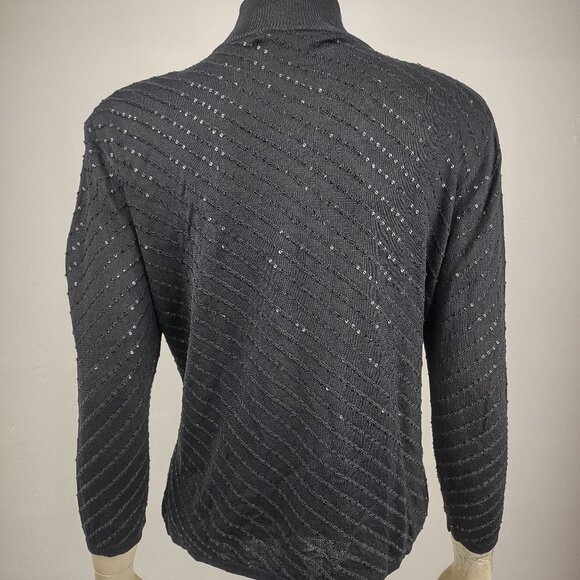 Carlisle black sparkly sequin 100% Silk mock neck knit top blouse ladies Large - Picture 5 of 7